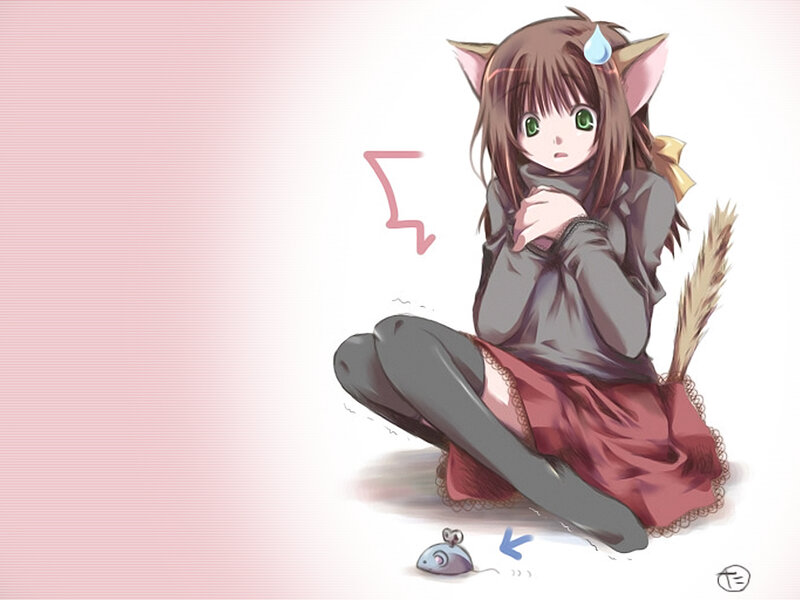 Cat-eared Girl Sitting — White