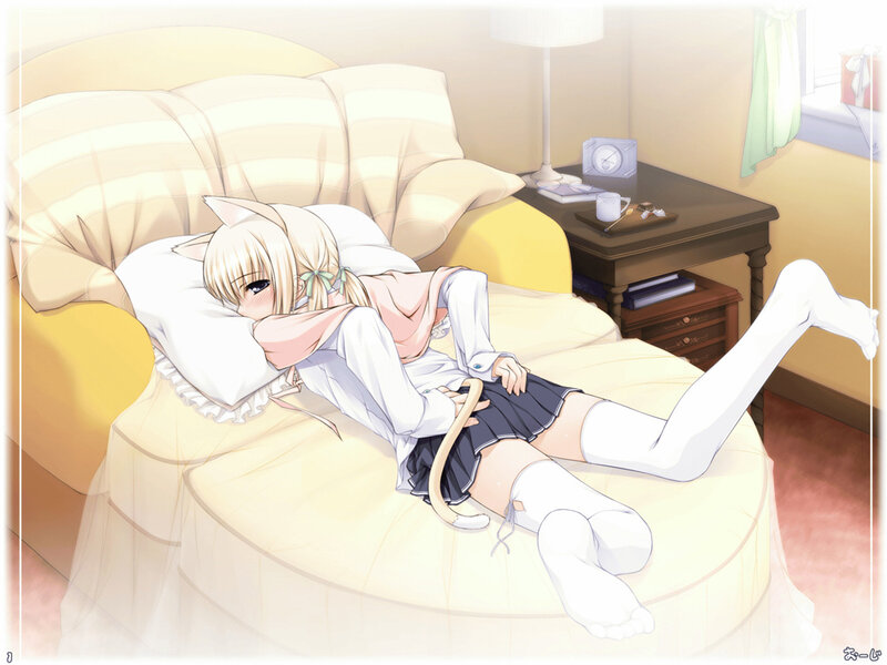 cat-eared girl sleeping on couch