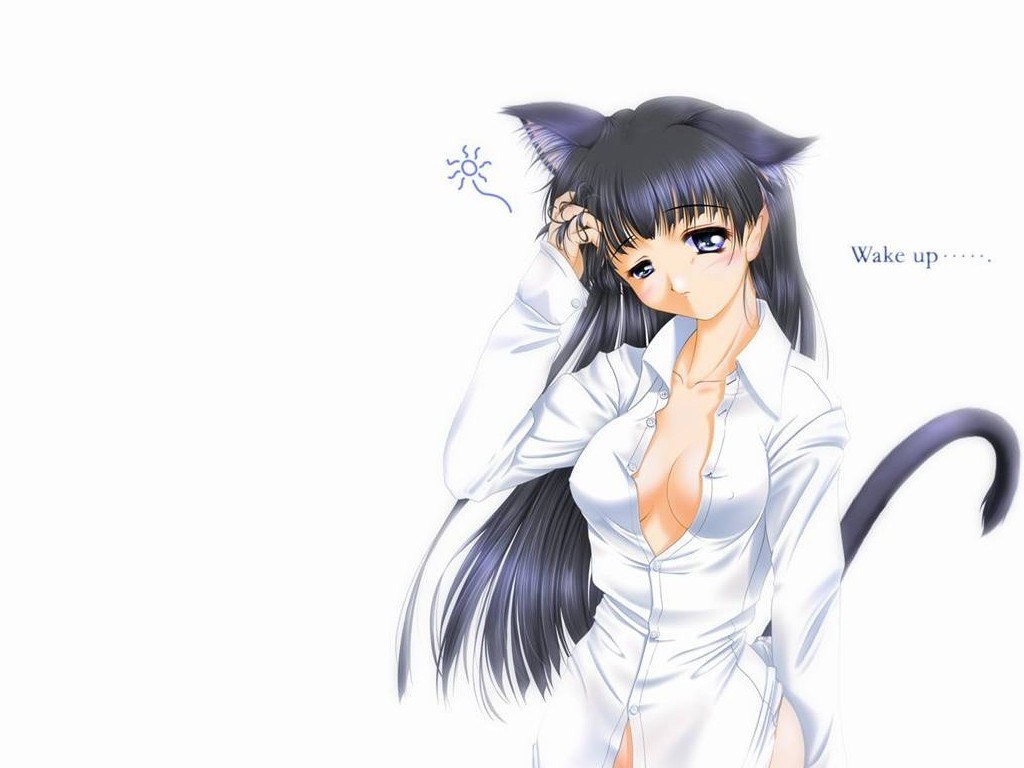 cat-eared girl waking up