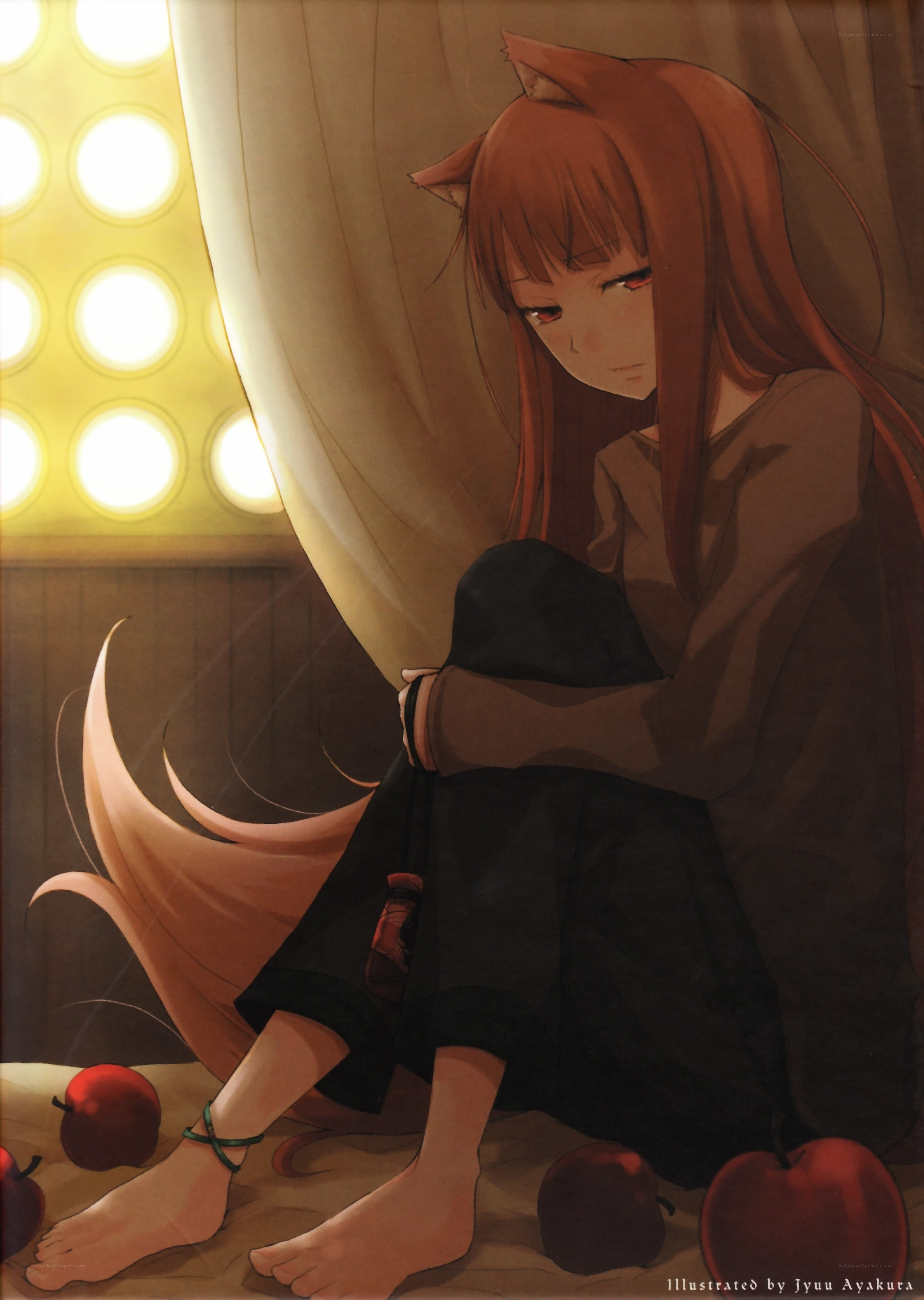 cat-eared girl with apples