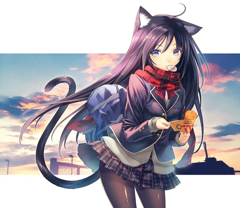 Cat-eared Girl with Backpack — Purple