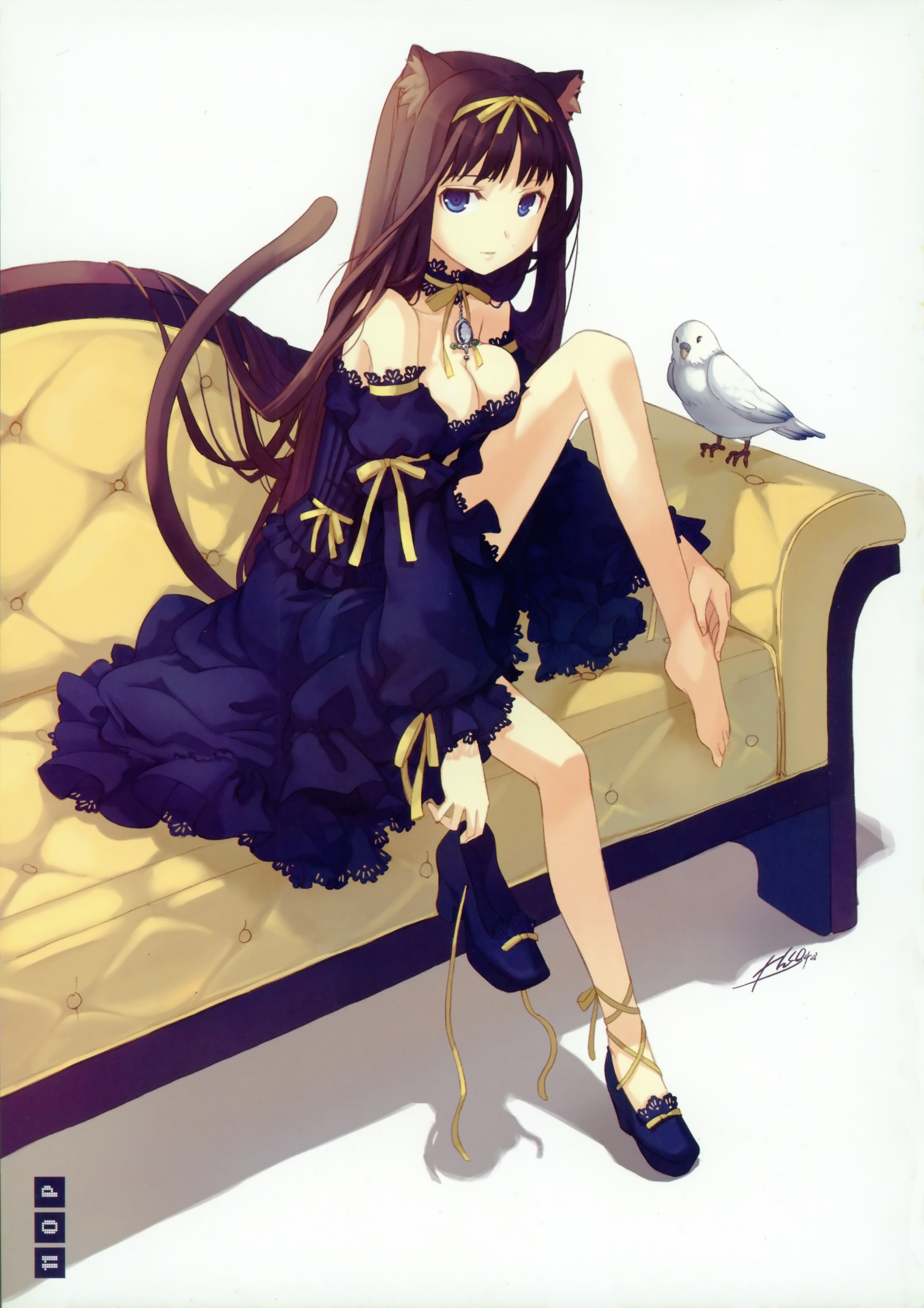 cat-eared girl with bird