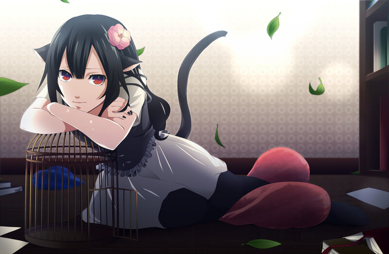 Cat-eared Girl with Birdcage — Black