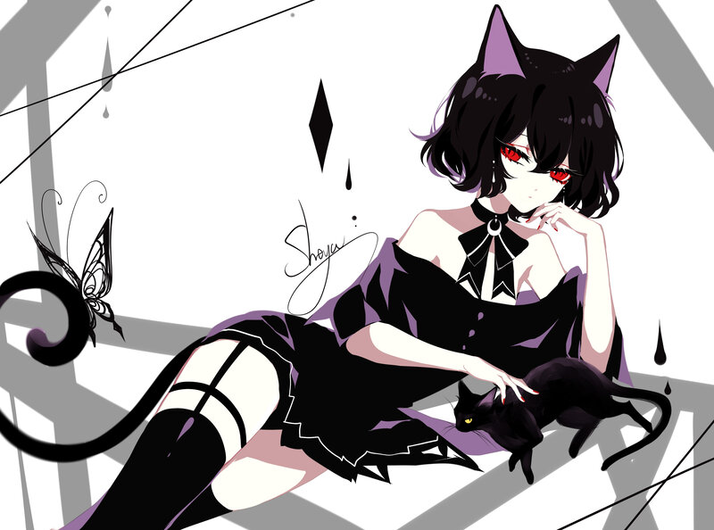 Cat-eared Girl with Cat — Black