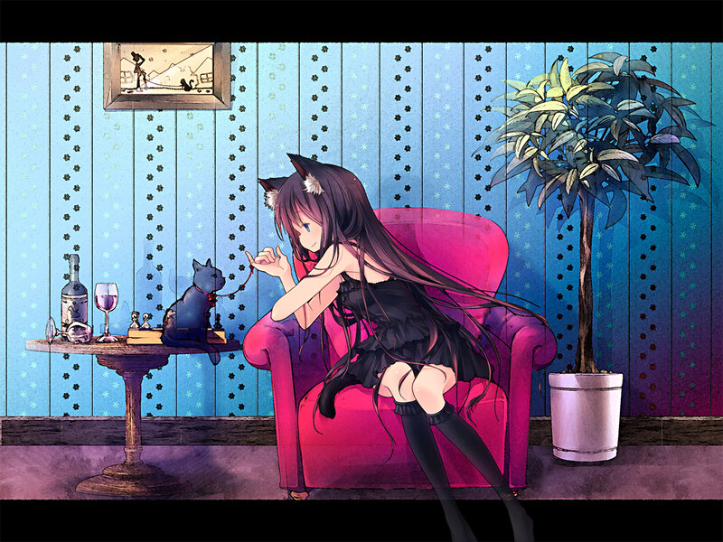 Cat-eared Girl with Cat — Blue, Calm