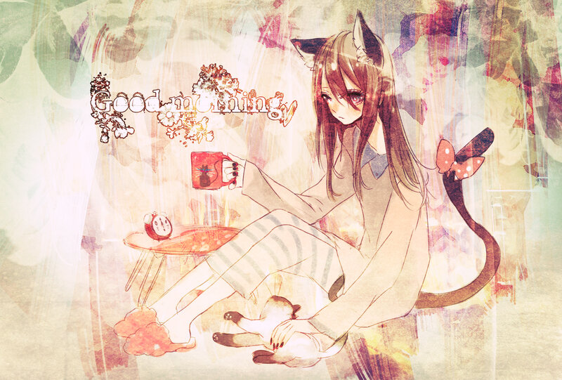 Cat-eared Girl with Cat — Brown
