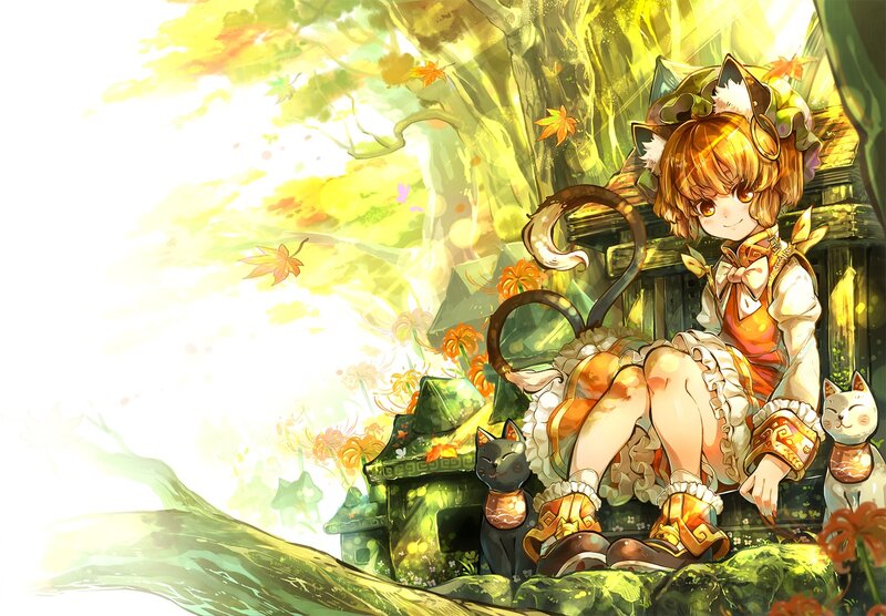 Cat-eared Girl with Cats — Yellow, Serene
