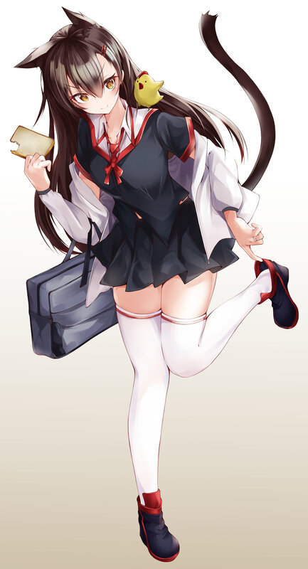 Cat-eared Girl with Chicken