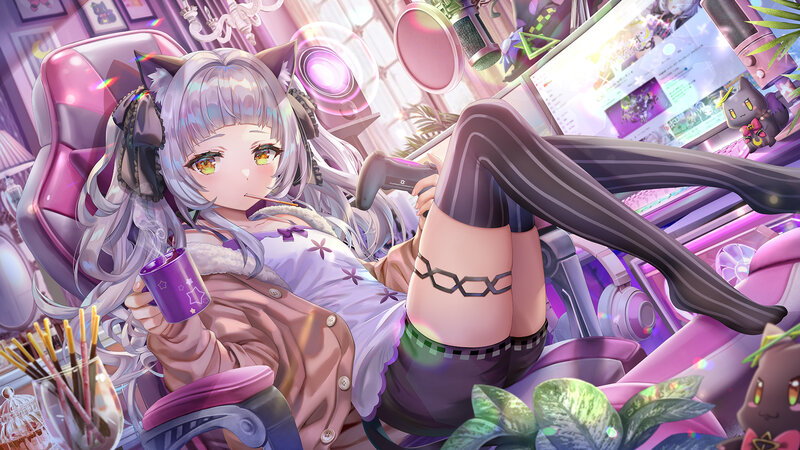 Cat-eared Girl with Controller