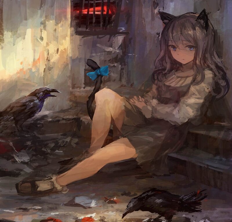 Cat-eared Girl with Crows
