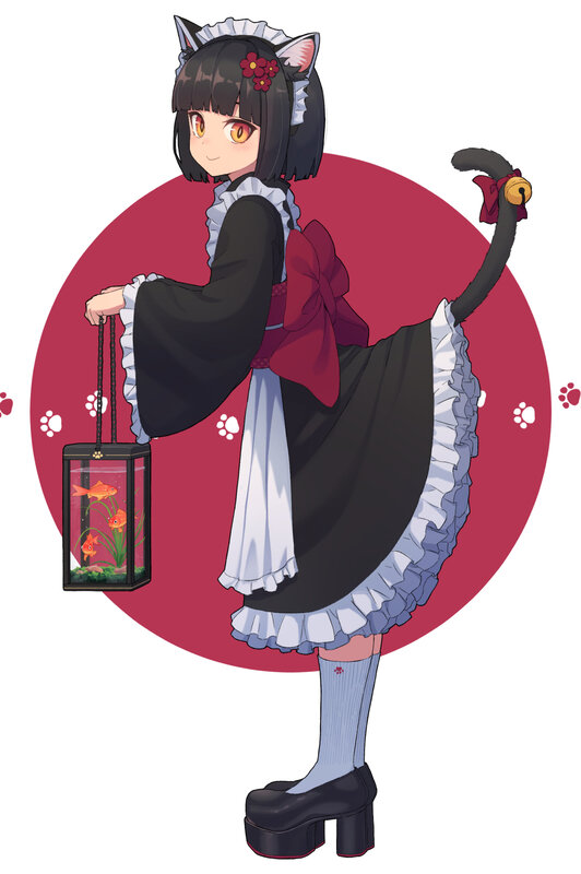 Cat-eared Girl with Fish Tank
