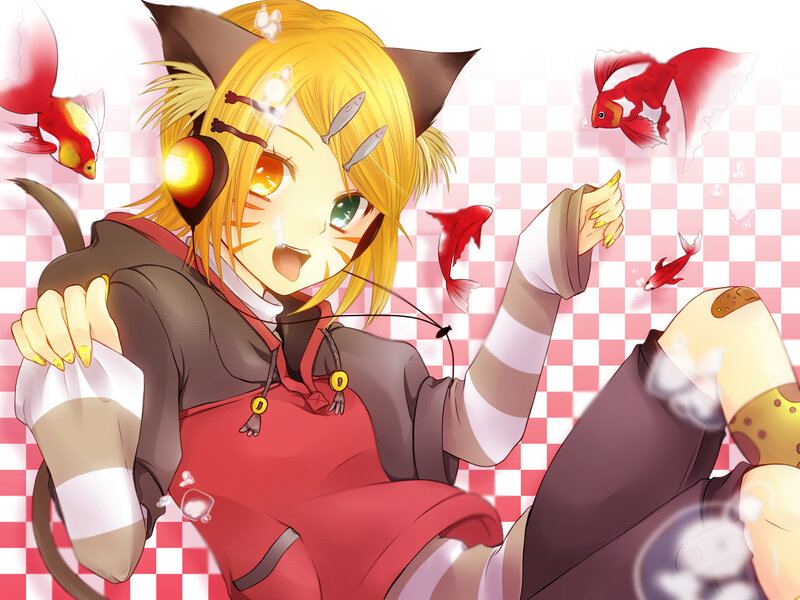 Cat-eared Girl with Fish — Yellow
