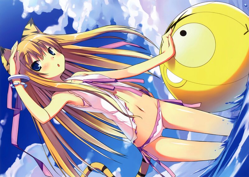 cat-eared girl with float