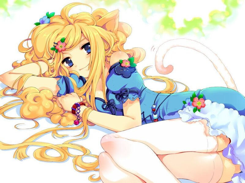 cat-eared girl with flowers