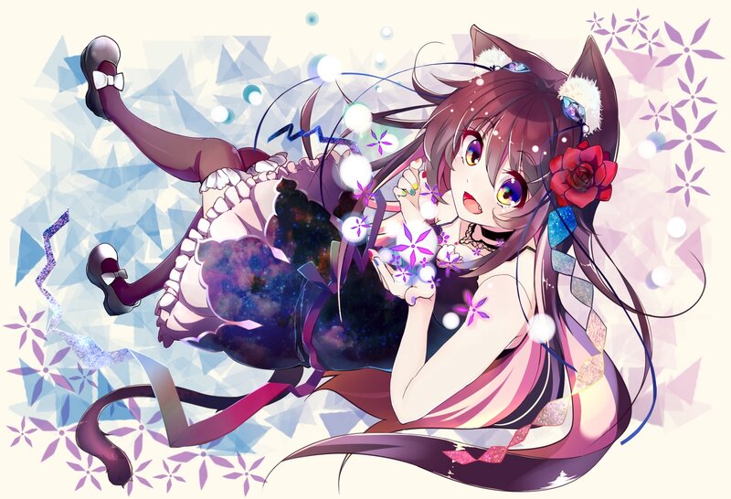 Cat-eared Girl with Flowers — Purple