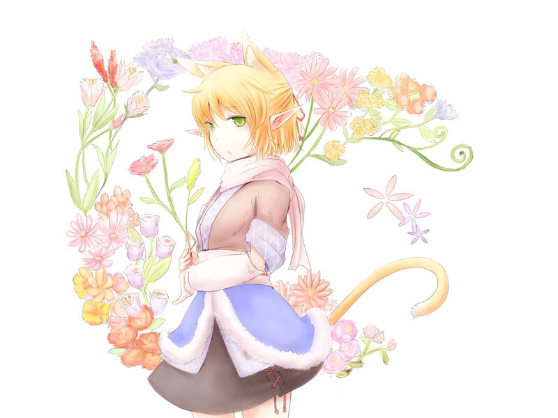 Cat-eared Girl with Flowers — Yellow