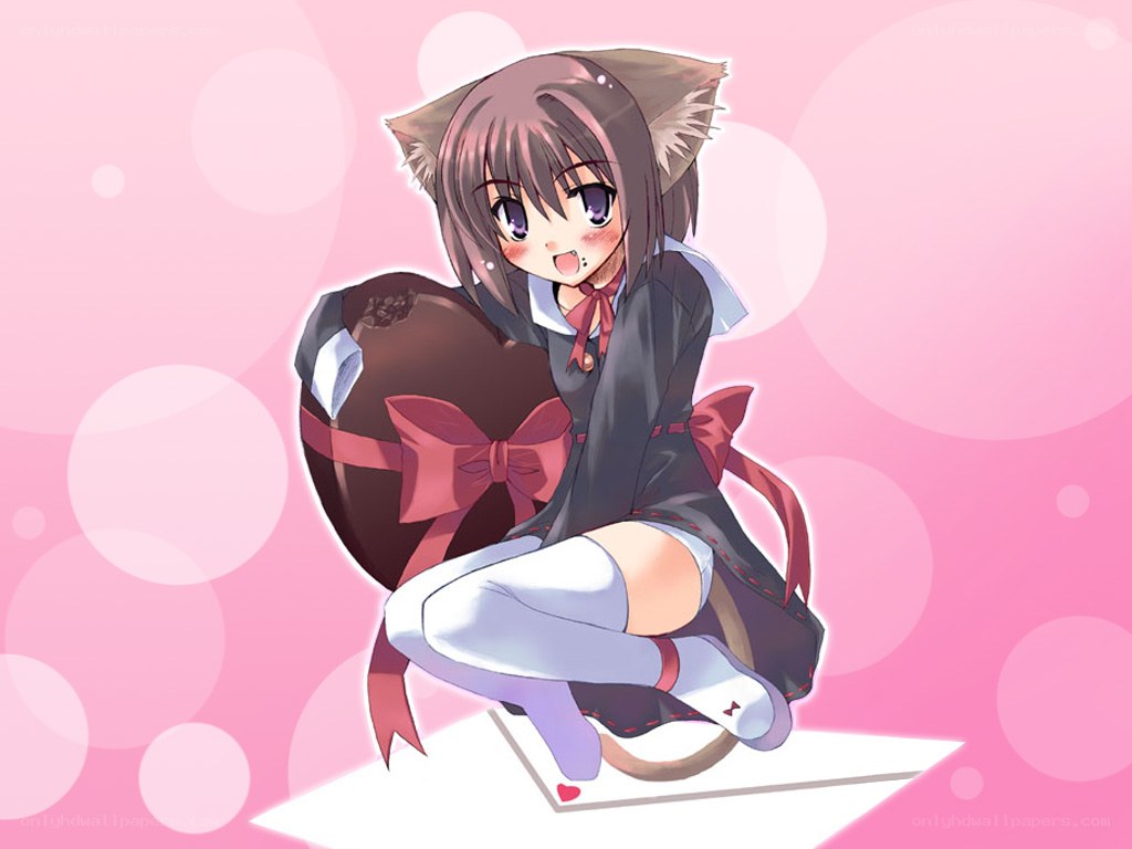 cat-eared girl with gift