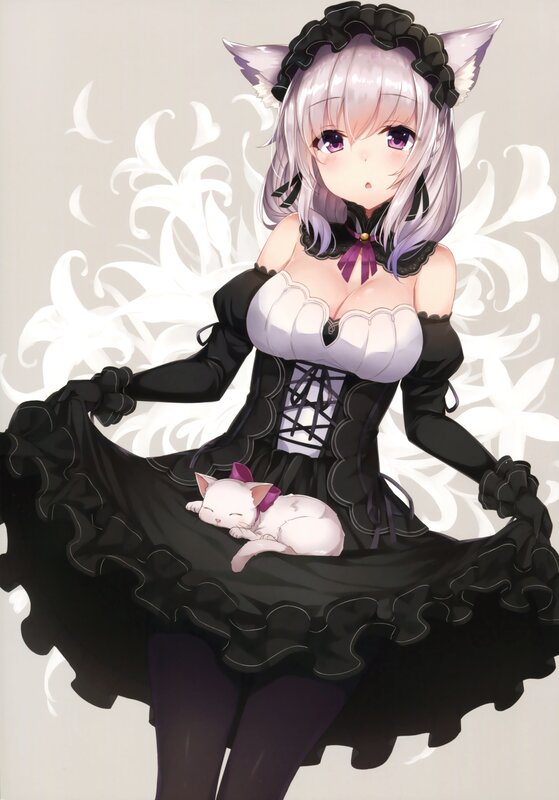 Cat-eared Girl with Kitten — Black