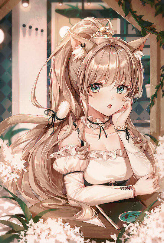Cat-eared Girl with Long Hair — Beige