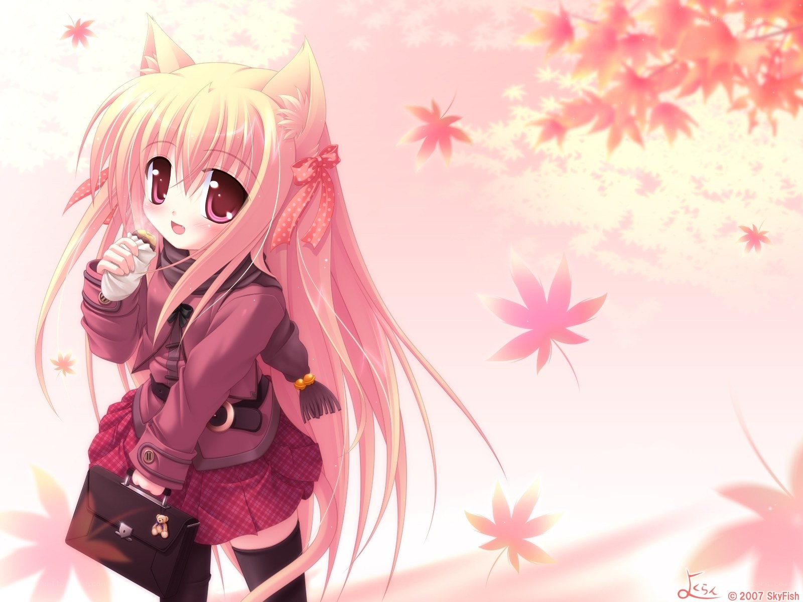 cat-eared girl with maple leaves