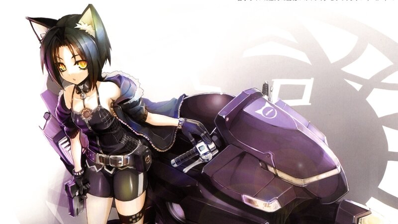cat-eared girl with motorcycle