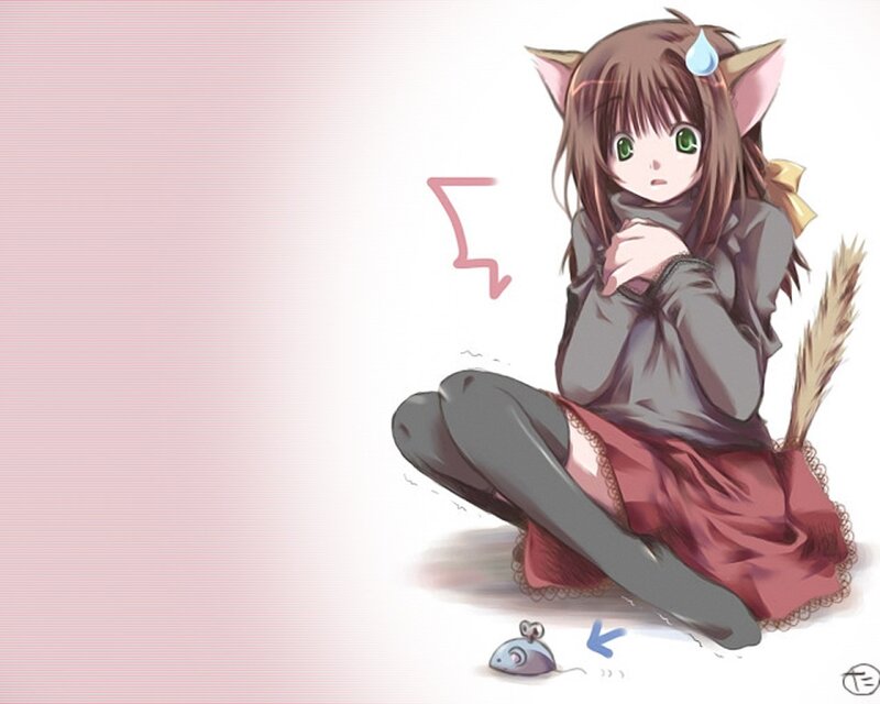 cat-eared girl with mouse