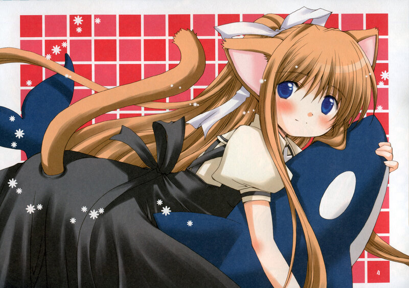 cat-eared girl with pillow