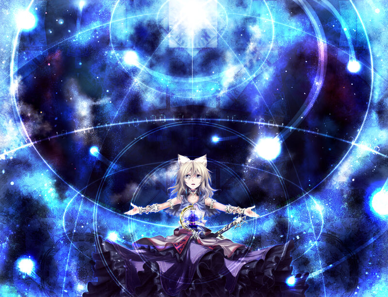 Cat-eared Girl with Staff — Blue, Dramatic