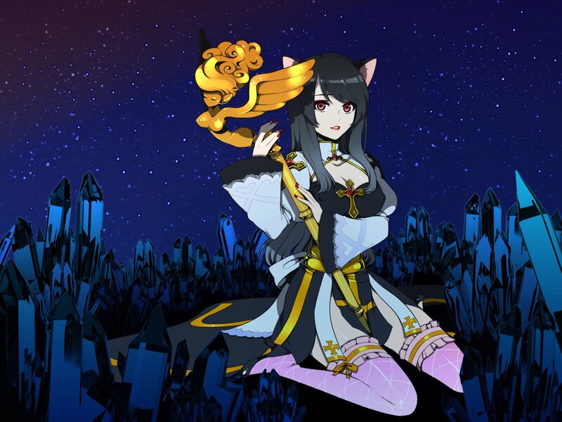 Cat-eared Girl with Staff — Blue