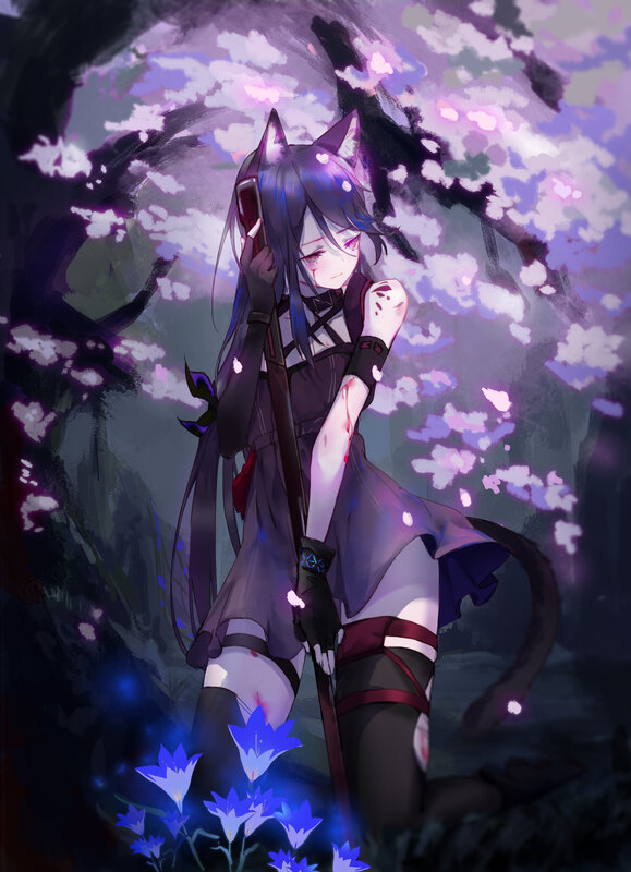 Cat-eared Girl with Staff — Purple, Dramatic