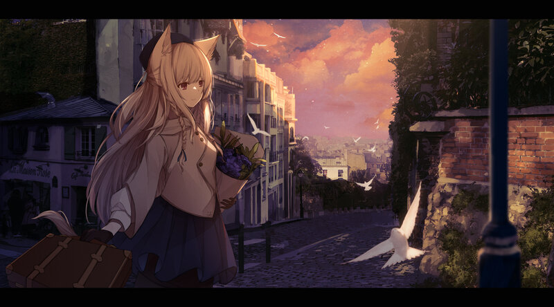 Cat-eared Girl with Suitcase