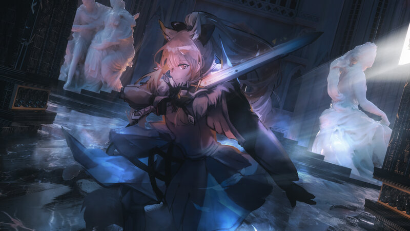 Cat-eared Girl with Sword — Blue