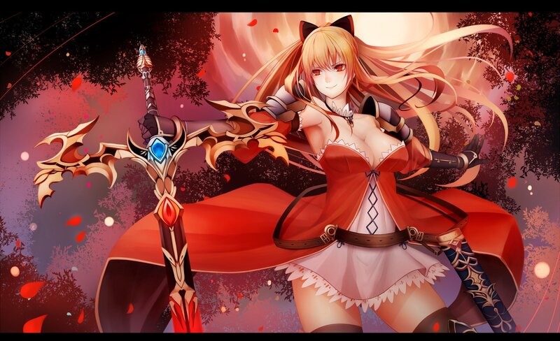 Cat-eared Girl with Sword — Red