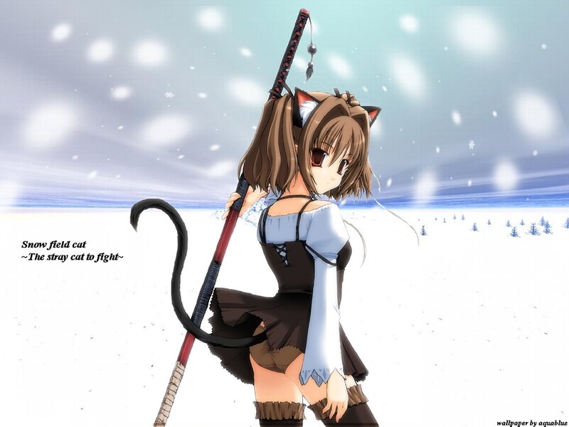 Cat-eared Girl with Sword — White