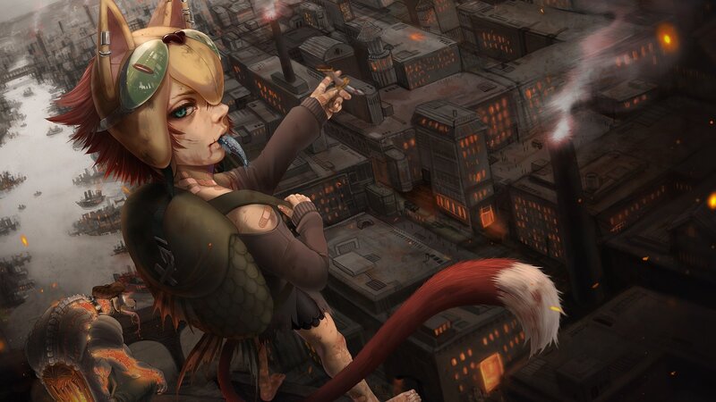 Cat-eared Girl with Tail — Gray