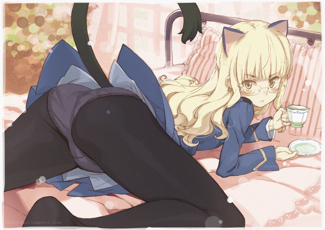 cat-eared girl with tea