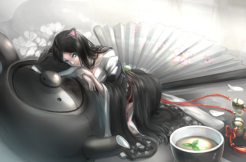 Cat-eared Girl with Teapot