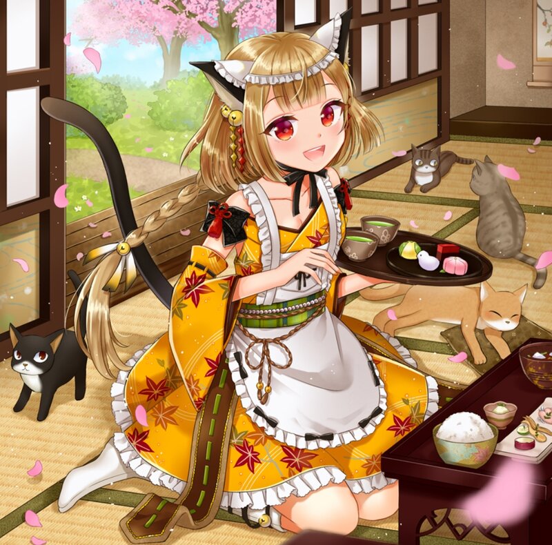 Cat-eared Girl with Tray