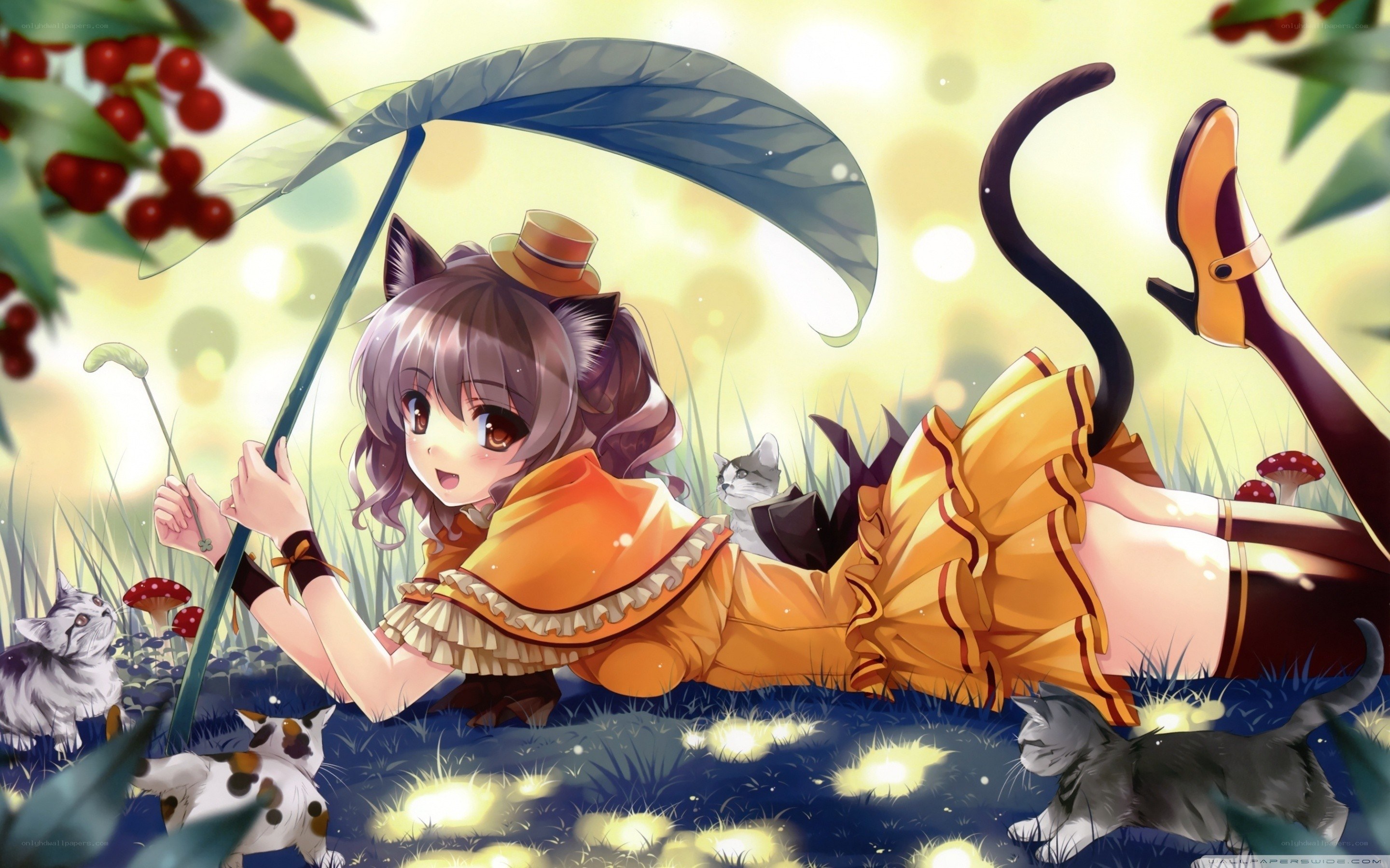 cat-eared girl with umbrella