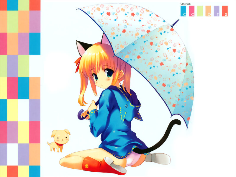 Cat-eared Girl with Umbrella — Blue