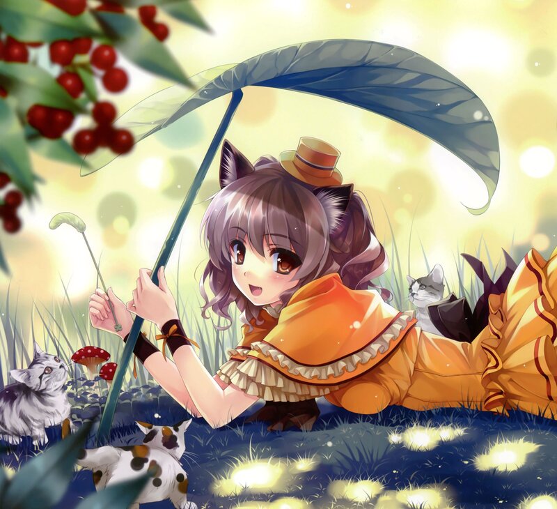 Cat-eared Girl with Umbrella — Orange