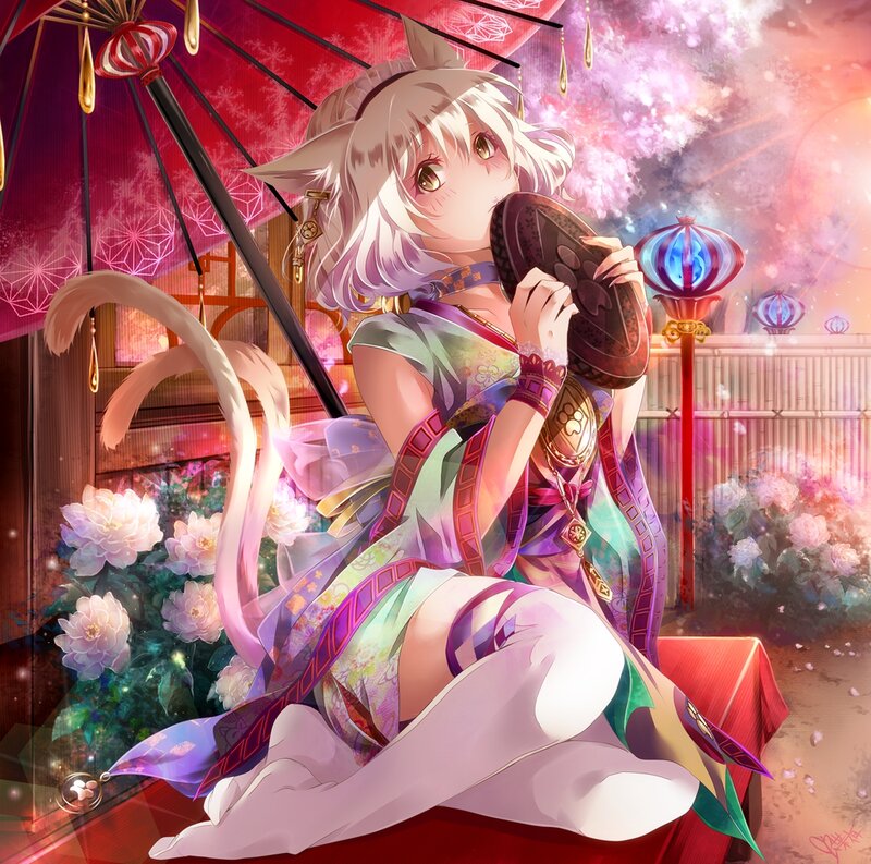 Cat-eared Girl with Umbrella — Red