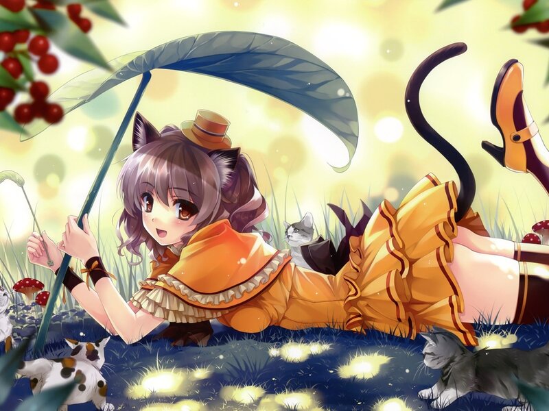 Cat-eared Girl with Umbrella — Yellow, Serene, Afternoon