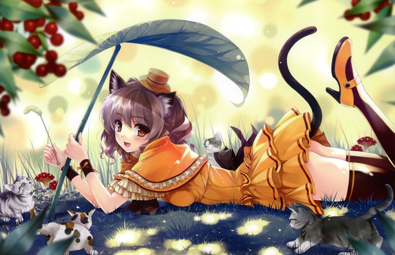Cat-eared Girl with Umbrella — Yellow, Serene