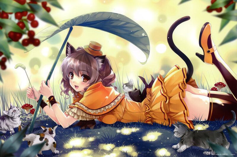 Cat-eared Girl with Umbrella — Yellow