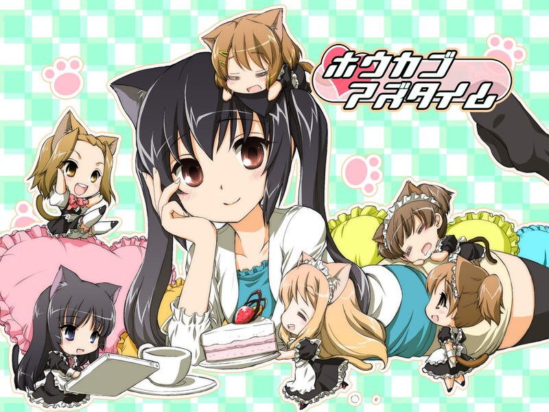 Cat-eared girls at a tea party