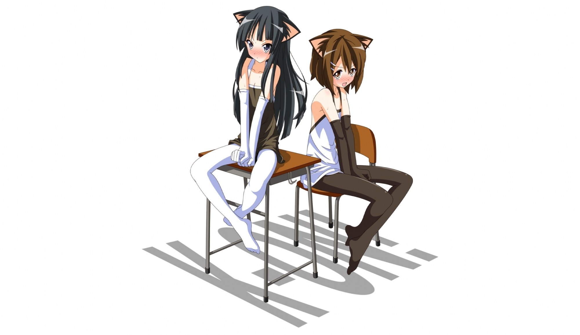 cat-eared girls at desks