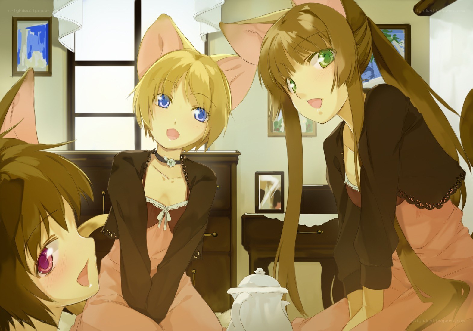 cat-eared girls at tea time