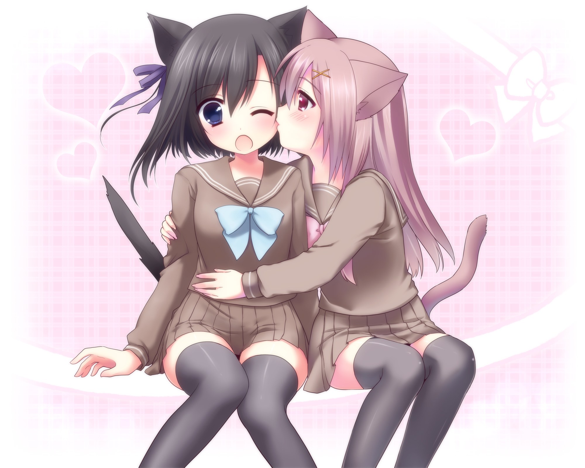 cat-eared girls hugging