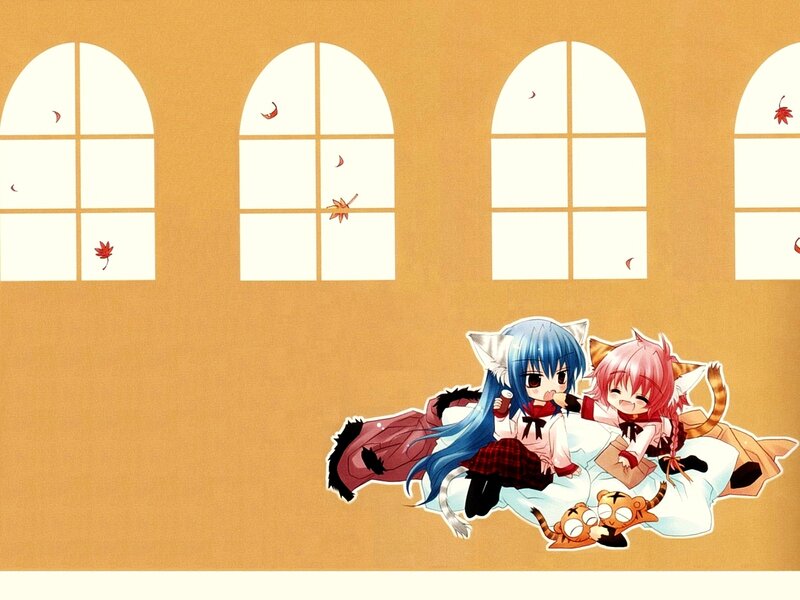 cat-eared girls in a room